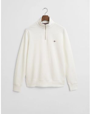 GANT Regular Fit Shield Logo Half Zip Sweatshirt - White