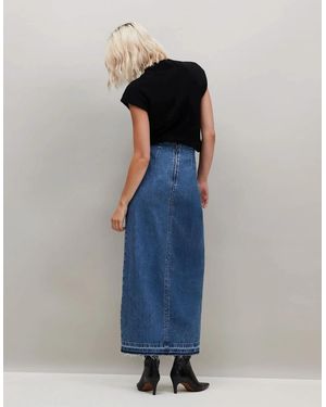 Ro&zo Petite Denim Split Front Maxi Skirt - Blue