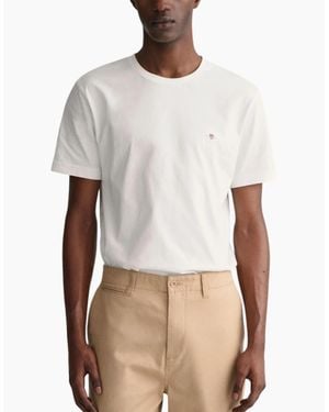 GANT T Shirts Shield Logo Crew Neck Short Sleeve Cotton Summer Casual Tee - White