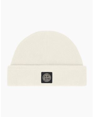 Stone Island Ribbed Organic Cotton Beanie Hat - Natural
