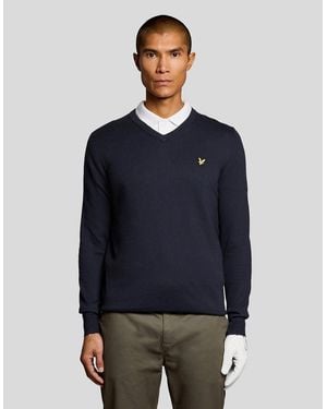 Lyle & Scott Cotton Blend V-Neck Jumper - Blue