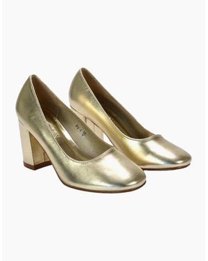 XY London Ladies Esme Metallic Round Toe Mid Block Heel Court Shoes