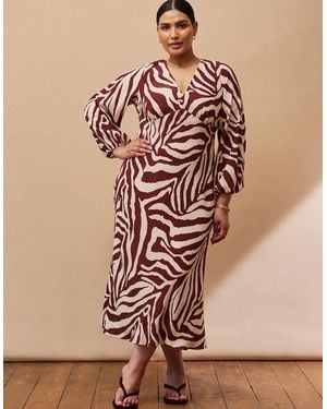 Live Unlimited London Chocolate Animal Print V Neck Midaxi Dress - Brown