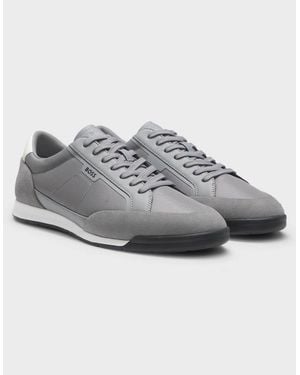 BOSS Boss Nitan Suede-Trim Trainers With Ribbed Sole - Grey