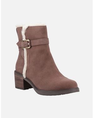 TOMS Hailey Buckle Leather Oak Heeled Ankle Boots - Brown