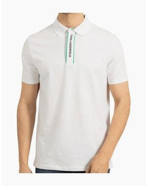 KARL LAGERFELD Cotton Placket Logo Polo Shirt - White