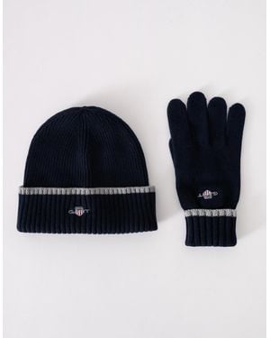 GANT Essential Beanie & Gloves Set - Blue