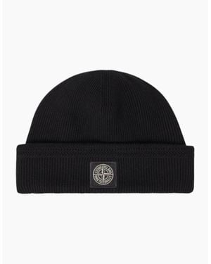 Stone Island Ribbed Organic Cotton Beanie Hat - Black