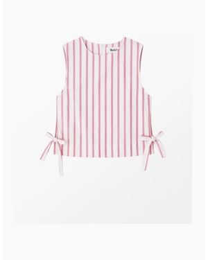 Ro&zo Stripe Cotton Blend Tie Side Shell Top - Pink