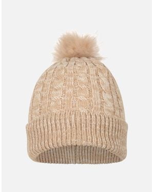 Mountain Warehouse Ladies Pom Pom Faux Fur Lined Beanie - Natural