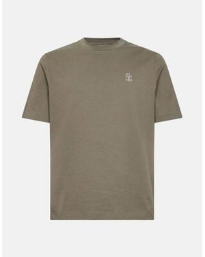 Brunello Cucinelli Branded Cotton T-Shirt Khaki - Green