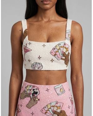 Oceanus Vegas Beaded Mini Party Beach Co-Ord Top - Pink