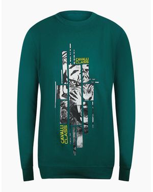 Roberto Cavalli Cavalli Class Splintered Tiger Graphic Ottanio Sweatshirt - Green