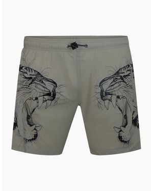 Philipp Plein Plein Sport Double Tiger Logo Swim Shorts - Grey