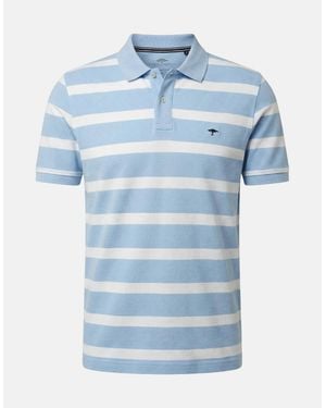 Fynch-Hatton Modern Stripe Premium Cotton Polo Shirt New Breeze - Blue