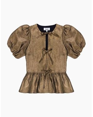 Ro&zo Tie Front Puff Sleeve Top - Green