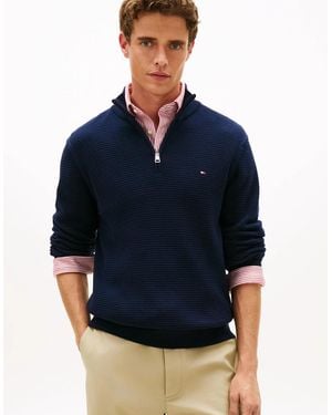 Tommy Hilfiger Seasonal Structure 1/4 Zip Mock Neck Sweatshirt - Blue