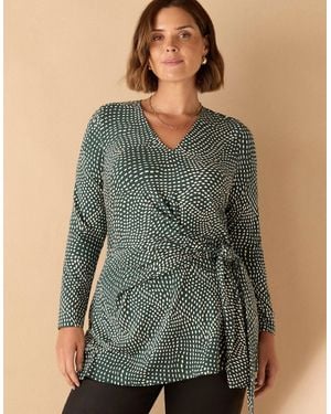 Live Unlimited London Spot Print V Neck Side Tie Tunic - Green