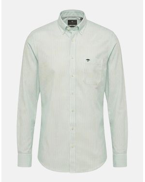Fynch-Hatton Washed Oxford Bengal Stripe Button Down Shirt Mint - White