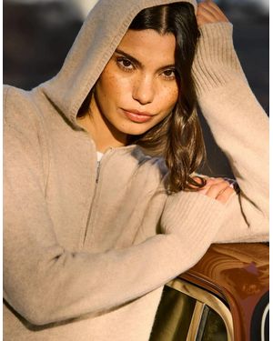 Ro&zo Oatmeal Half Zip Wool Knit Hoodie - Natural