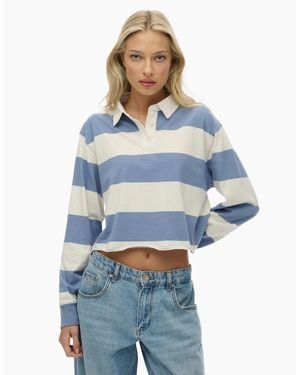 Superdry Athletic Essentials Long Sleeve Polo Shirt - Blue