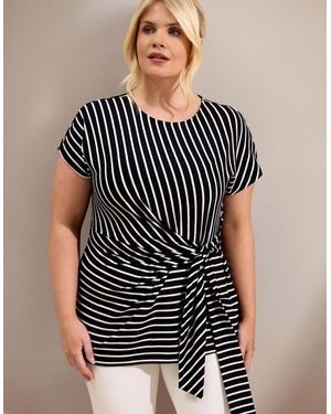 Live Unlimited London Stripe Jersey Side Tie Top - Black
