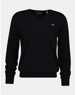 GANT Classic Cotton Shield Logo V-Neck Jumper - Black