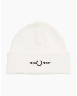 Fred Perry Embroidered Snow Beanie - White
