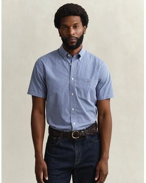 GANT Regular Fit Classic Poplin Gingham Short Sleeve Shirt - Blue