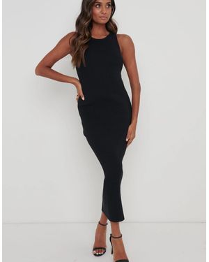 Pretty Lavish Billie Ribbed Racer Midi Dress - Black