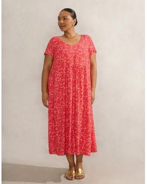 Live Unlimited London Ditsy Short Sleeve Midi Dress - Red