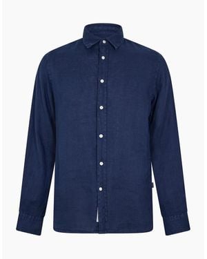 Woolrich Wool Linen Collared Neck Long Sleeve Shirt - Blue