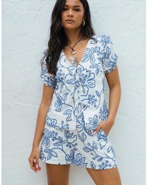 Gini London Textured Floral Print Shorts - Blue