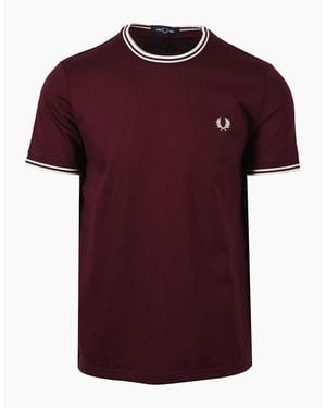 Fred Perry Twin Tipped T-Shirt Oxblood/Ecru - Red