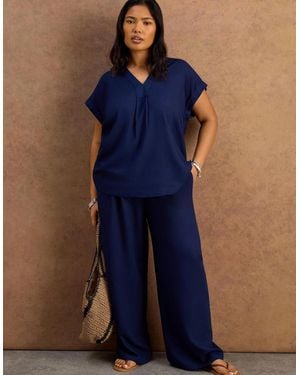 Live Unlimited London Petite Linen Blend Drawstring Trousers - Blue
