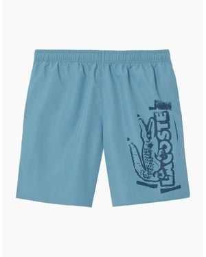 Lacoste Long Branded Swim Trunks - Blue