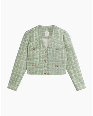 Ted Baker Koma Rose Button Cropped Boucle Tail Jacket - Green