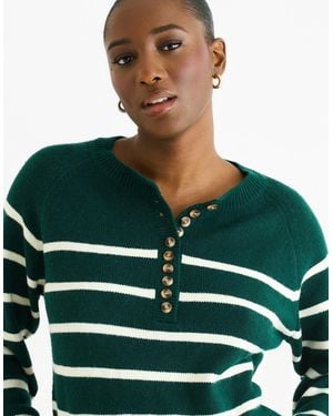 Gini London Recycle Mix Stripe Button Up Loose Fit Knit Jumper - Blue