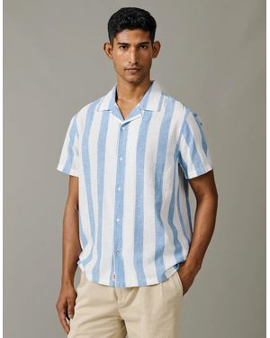 aubi Abbey Cuban Collar Short Sleeved Shirt - Blue