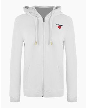 Love Moschino Small Bold Heart Logo Zip Hoodie - White
