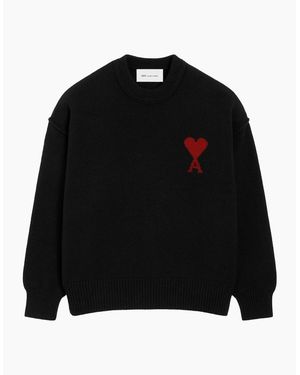 Ami Paris Contrasted Ami De Coeur Jumper - Black