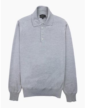Emporio Armani Wool Knitted Long Sleeve Polo Grigio - Grey
