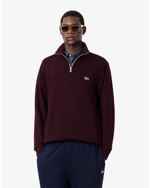 Lacoste Zip-Up High Neck Interlock Sweatshirt - Red