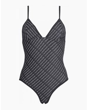 Calvin Klein Triangle One Piece Swim Suit, Core Diagonal Logo - Grey