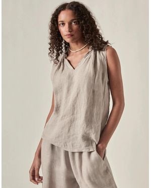 James Lakeland Taupe Pure Linen Sleeveless Top - Natural