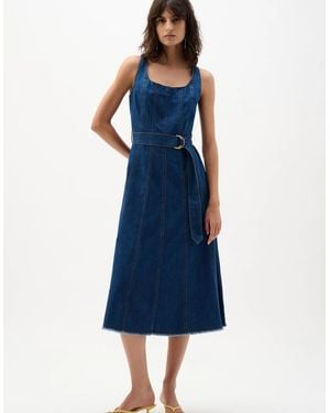 Joseph Ribkoff Midi Fit And Flare Denim Dress With Belt - Blue