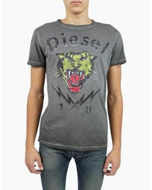 DIESEL T Sons T Shirts Short Sleeve Tiger Print Casual Summer Cotton Tees - Grey