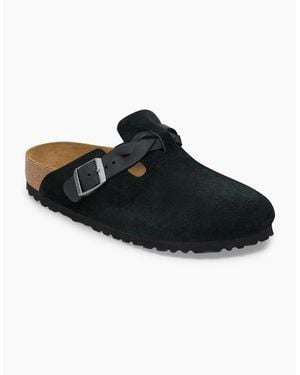 Birkenstock Boston Braided Suede Leather Clogs - Black