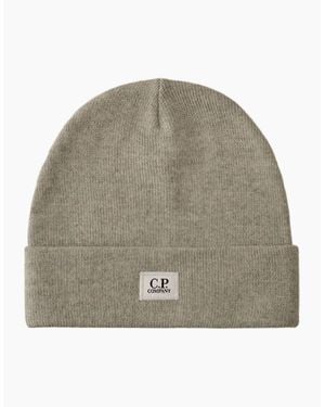 C.P. Company Extrafine Merino Wool Logo Beanie - Grey