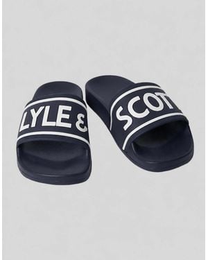 Lyle & Scott Logo Strap Slides - Blue